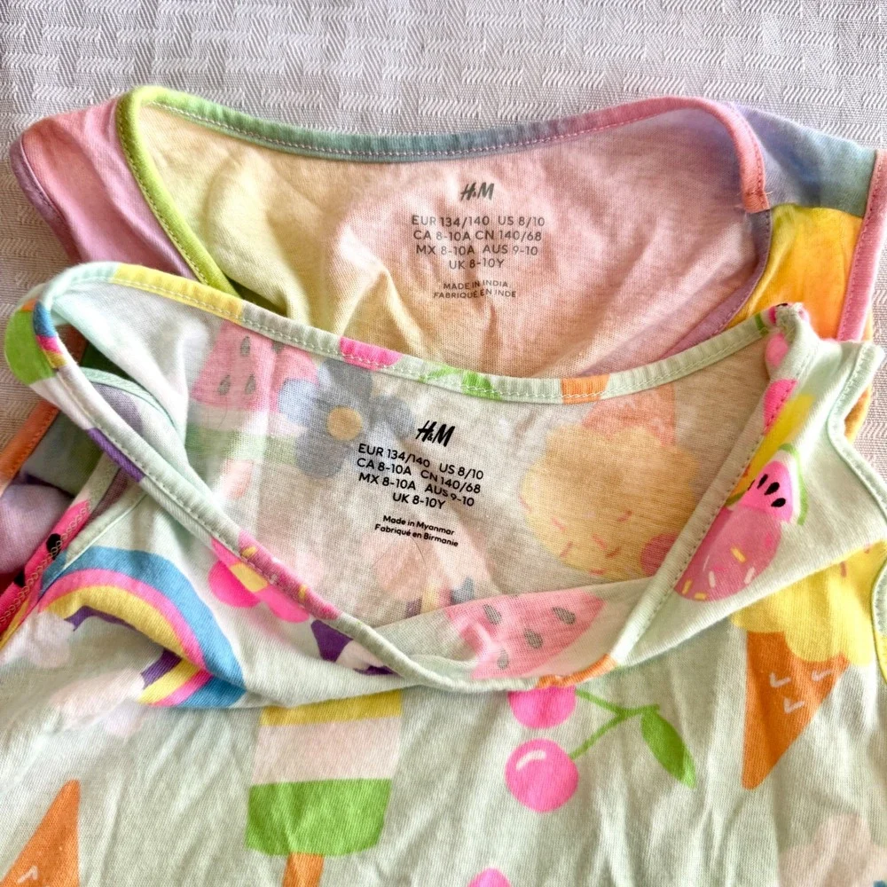 HM Girls 2-Pack Sleeveless Jersey Dresses Size 8/10 Rainbow Tie Dye Ice‎ Cream
